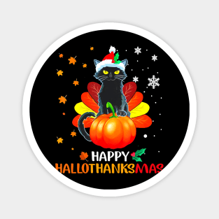 Black Cat Halloween And Merry Christmas Happy Hallothanksmas Magnet